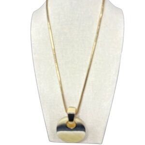 Chico’s Gold Tone Pendant Necklace with Black and Cream Enamel